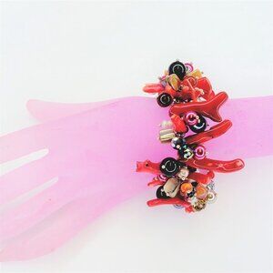 Red Coral Beads Bracelet with Pearls and multicolored Round Beads